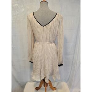 Double Zero L Black Cream Pleated Fit Flare Polka Dot Dress Retro Pinup‎ Glam